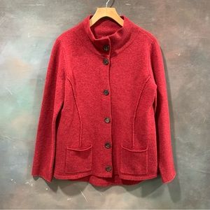 Eileen Fisher Wool Sweater Button Front Jacket Size S in Cranberry Red Boiled